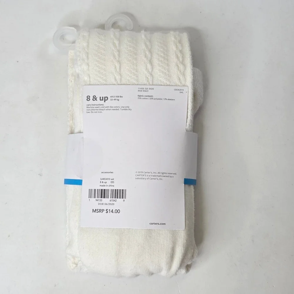 Carters Girls Ivory Cable Knit Tights Size 8 and Up Off White Pointelle 3J453410